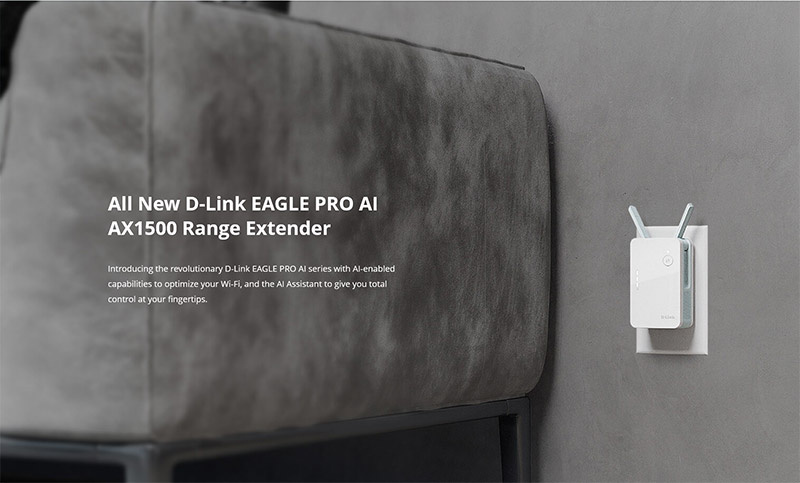 D-Link อุปกรณ์ทวนสัญญาณ E15 AX1500 Eagle Pro AI Mesh Range Extender