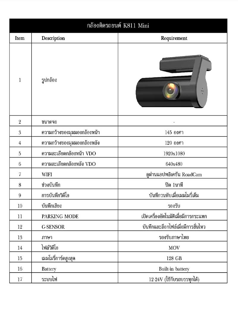 UCAM กล้องติดรถยนต์ หน้า-หลัง รุ่น K811(mini)