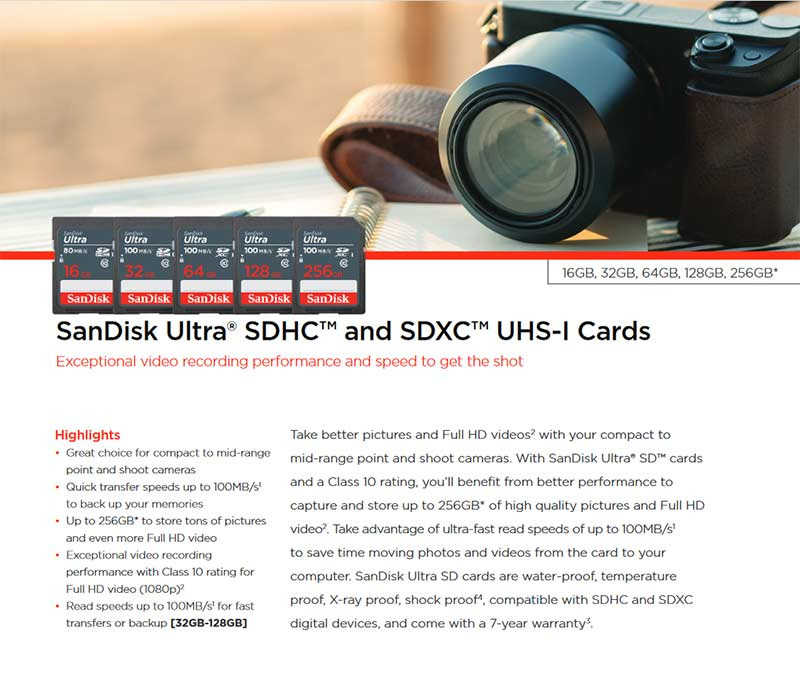 SanDisk SD การ์ด รุ่น Ultra SDHC SDUNR