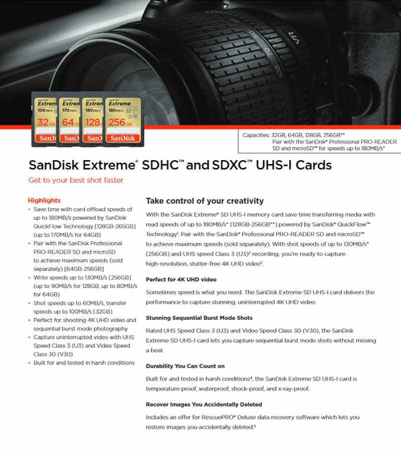 SanDisk SD การ์ด รุ่น Extreme SDHC