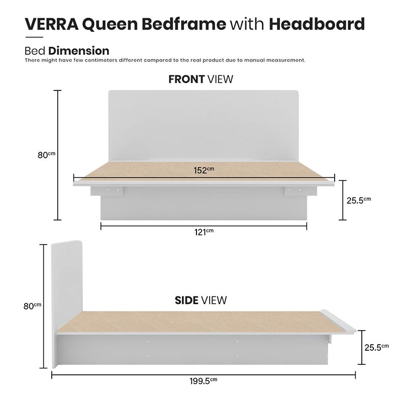 ESPACIO VERA เตียงไม้ เตียงควีนไซส์ 5 ฟุต สีขาว มีหัวเตียง