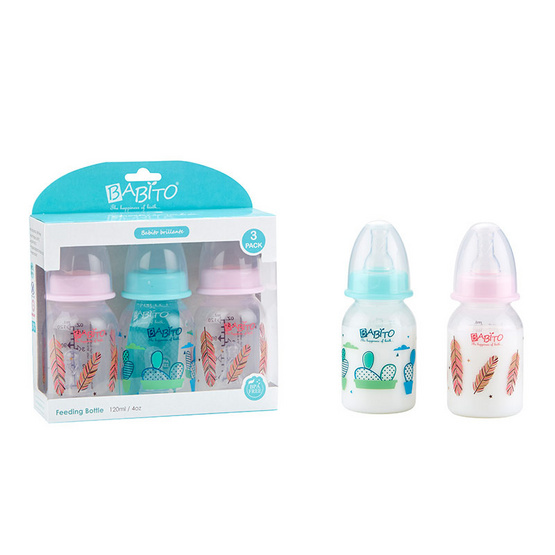 BABITO ขวดนม BPA-Free ขนาด 4oz แพ็ค 3 คละสี BABITO ขวดนม BPA-Free ขนาด 4oz แพ็ค 3 คละสี