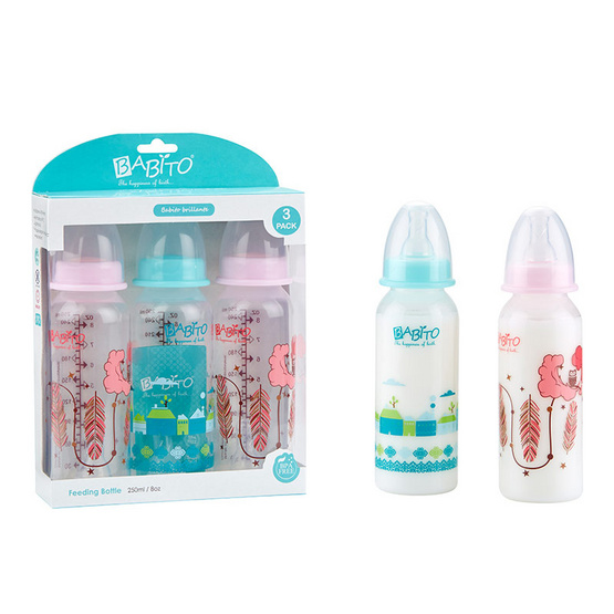 BABITO ขวดนม BPA-Free ขนาด 8oz แพ็ค 3 คละสี BABITO ขวดนม BPA-Free ขนาด 8oz แพ็ค 3 คละสี