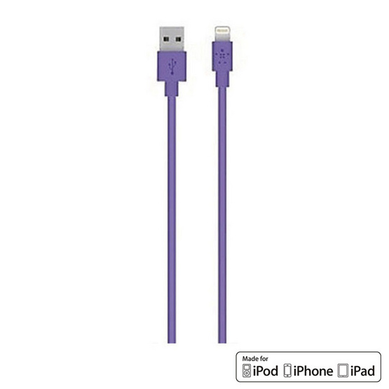 Belkin สาย Cable รุ่น Lightning Sync and Charge 2.4 Amp Cable 1.2 Meter/4 Feet Purple Belkin สาย Cable รุ่น Lightning Sync and Charge 2.4 Amp Cable 1.2 Meter/4 Feet Purple