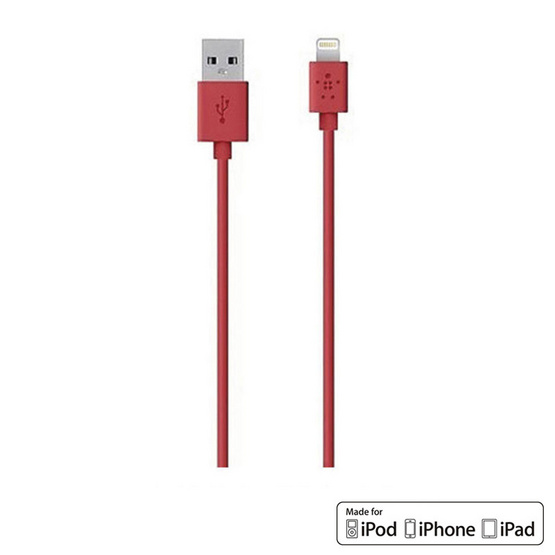 Belkin สาย Cable รุ่น Lightning Sync and Charge 2.4 Amp Cable 1.2 Meter/4 Feet Red Belkin สาย Cable รุ่น Lightning Sync and Charge 2.4 Amp Cable 1.2 Meter/4 Feet Red