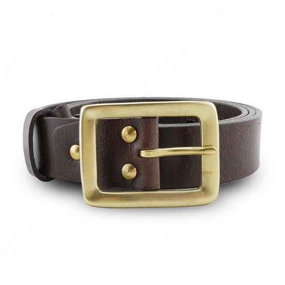 Brown Stone เข็มขัดหนังแท้รุ่น  Milano Dark Brown Narrow Belt Solid Brass Rectangle Buckle