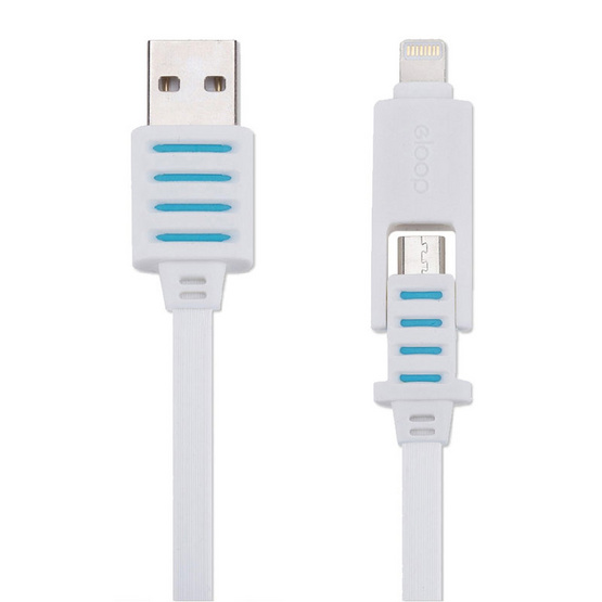 Eloop สายชาร์จ USB 2 in 1 สีขาว ความยาว 1 เมตร รองรับพอร์ต Micro USB และ Lightning ในสายเดียว Eloop สายชาร์จ USB 2 in 1 สีขาว ความยาว 1 เมตร รองรับพอร์ต Micro USB และ Lightning ในสายเดียว