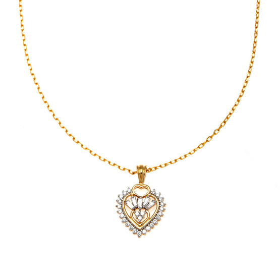 Jewelry Buffet จี้รูปหัวใจประดับเพชรสวิสชุบทองคำขาวและทองคำ18K/RP06093 Jewelry Buffet จี้รูปหัวใจประดับเพชรสวิสชุบทองคำขาวและทองคำ18K/RP06093
