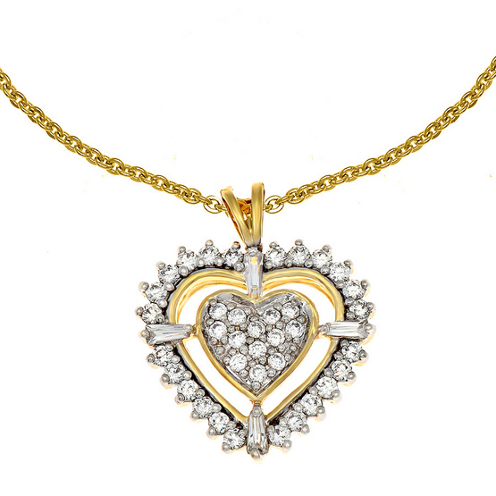 Jewelry Buffet จี้รูปหัวใจประดับเพชรสวิสชุบทองคำขาวและทองคำ18K/RP06109 Jewelry Buffet จี้รูปหัวใจประดับเพชรสวิสชุบทองคำขาวและทองคำ18K/RP06109