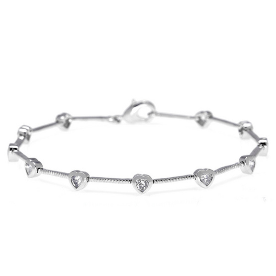 Jewelry Buffet สร้อยข้อมือประดับเพชรสวิสหัวใจชุบทองคำขาว/RB00374 Jewelry Buffet สร้อยข้อมือประดับเพชรสวิสหัวใจชุบทองคำขาว/RB00374