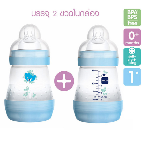 MAM ขวดนมป้องกันโคลิค 5.5 oz แพ็คคู่ ฟ้า