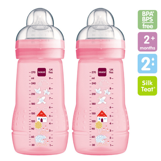 MAM ขวดนม 9.5oz (จุกไซส์ 2) แพ็คคู่ ม่วง MAM ขวดนม 9.5oz (จุกไซส์ 2) แพ็คคู่ ม่วง
