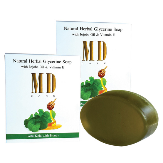 พร้อมส่ง !! MD Care สบู่กลีเซอรีนผสมสมุนไพรธรรมชาติสูตรใบบัวบกผสมน้ำผึ้งน้ำหนักก้อนละ 90 กรัม (แพ็ค 2 ก้อน) - Md care, ผลิตภัณฑ์ความงาม