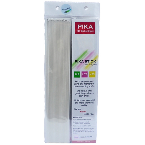PIKA เส้นพลาสติก PLA คุณภาพสูงขนาด 1.75 mm สำหรับปากกา 3 มิติ แพ็ค 10 ซอง (สีธรรมชาติ) PIKA เส้นพลาสติก PLA คุณภาพสูงขนาด 1.75 mm สำหรับปากกา 3 มิติ แพ็ค 10 ซอง (สีธรรมชาติ)