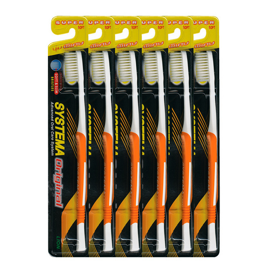 Systema Toothbrush Original Pack6 #รุ่นหัวแปรงขนาดกลาง ขนแปรงนุ่มพิเศษ (คละสี) Systema Toothbrush Original Pack6 #รุ่นหัวแปรงขนาดกลาง ขนแปรงนุ่มพิเศษ (คละสี)