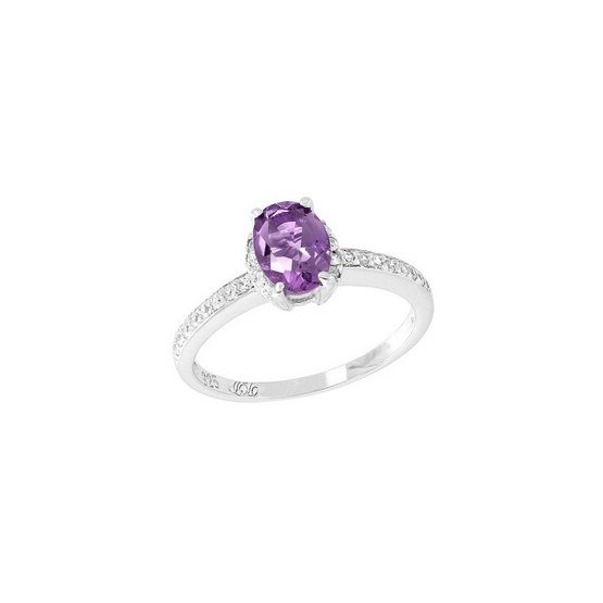 Trendy Diamond แหวนพลอยอเมทิสต์สีม่วง รุ่น TSR156-AM ฟรี Trendy Diamond ต่างหูมุก Trendy Diamond แหวนพลอยอเมทิสต์สีม่วง รุ่น TSR156-AM ฟรี Trendy Diamond ต่างหูมุก