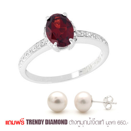 Trendy Diamond แหวนพลอยโกเมนสีแดงเข้ม รุ่น TSR156-GN ฟรี Trendy Diamond ต่างหูมุก Trendy Diamond แหวนพลอยโกเมนสีแดงเข้ม รุ่น TSR156-GN ฟรี Trendy Diamond ต่างหูมุก