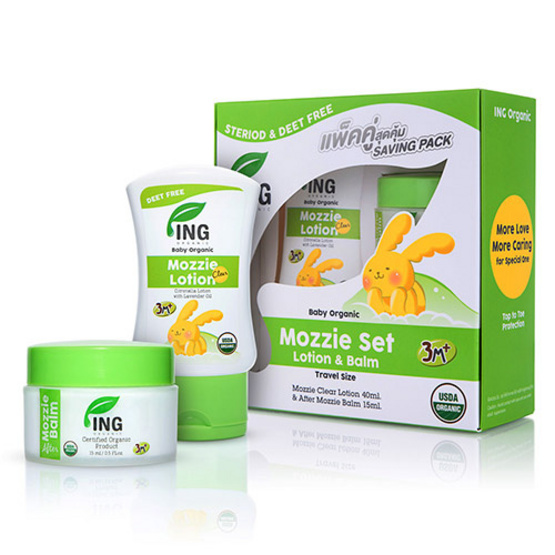 แพ็คคู่สุดคุ้ม Mozzie Set Travel Size ING ORGANIC มอซซี่โลชั่นกันยุง ขนาด 40 ml + อิง ออร์แกนิค บาล์มทาหลังยุงกัด ขนาด 15 ml แพ็คคู่สุดคุ้ม Mozzie Set Travel Size ING ORGANIC มอซซี่โลชั่นกันยุง ขนาด 40 ml + อิง ออร์แกนิค บาล์มทาหลังยุงกัด ขนาด 15 ml