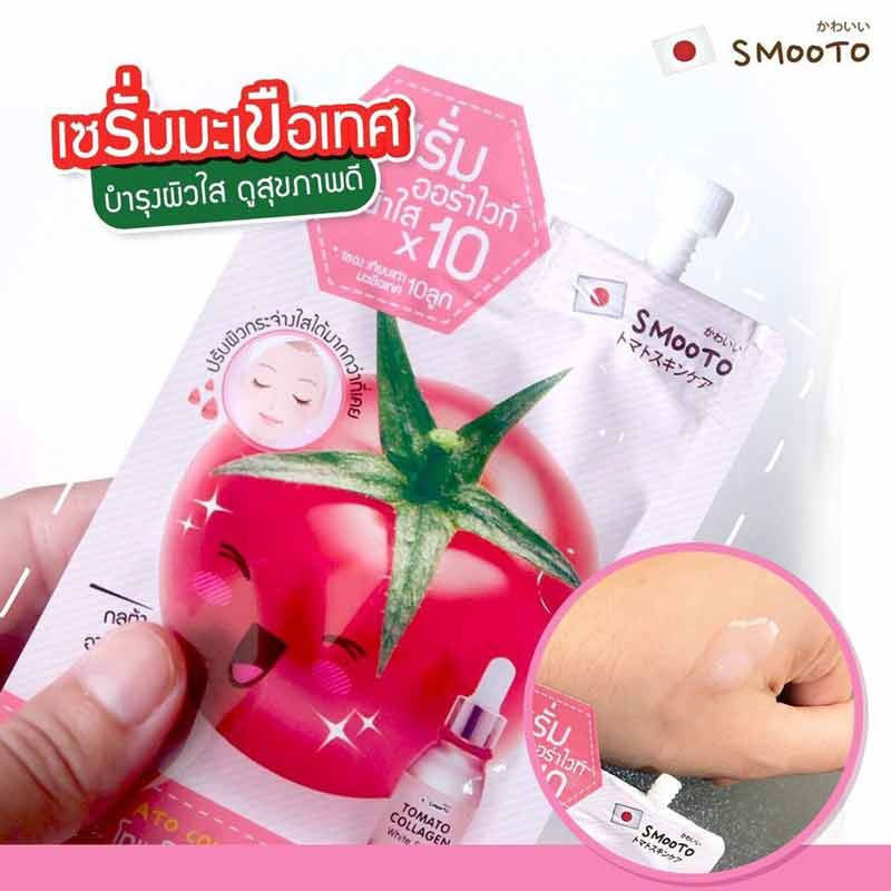 Smooto เซรั่มออร่าไวท์ Tomato Collagen White Serum 10 มล. (6 ซอง)