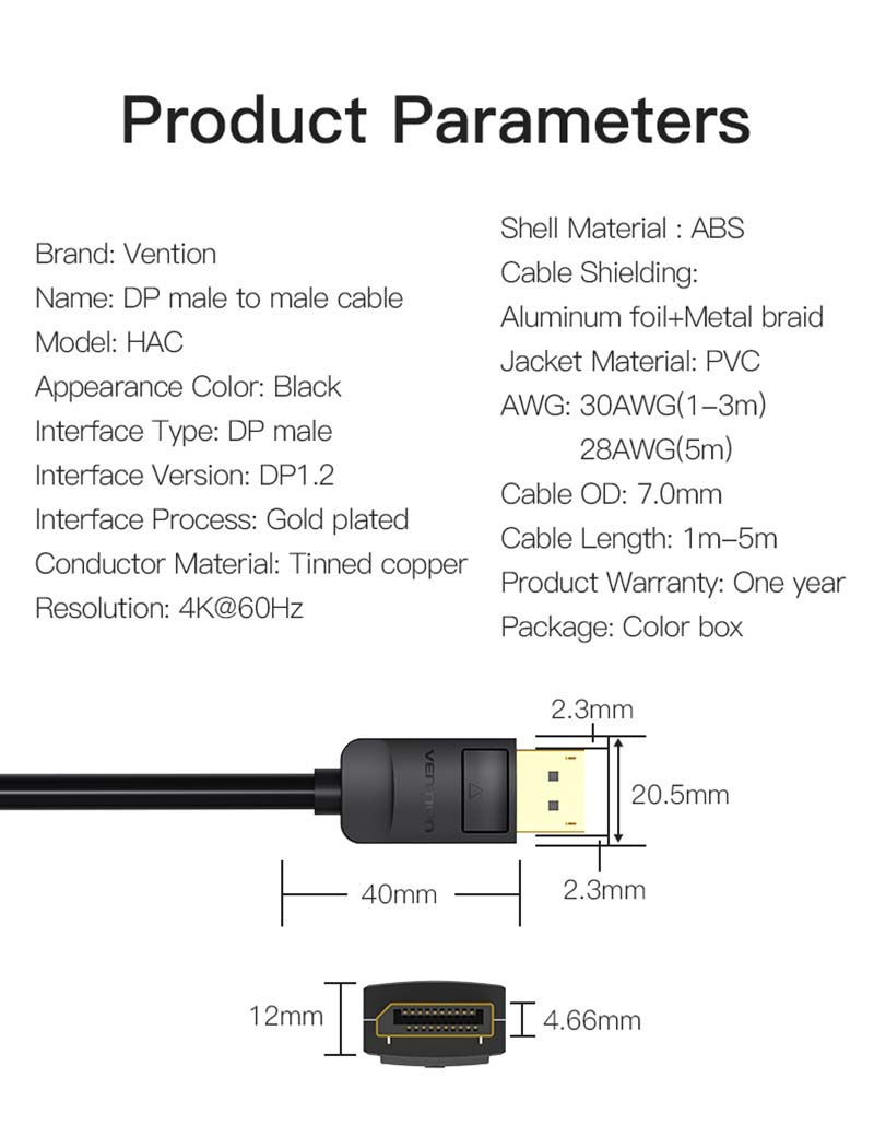 Vention Display Cable 1.5 M.