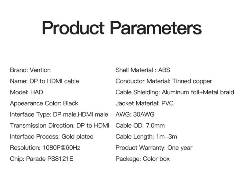 Vention Display Cable 3 M.