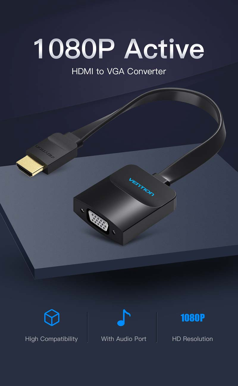 Vention Flat HDMI To VGA Converter With Female Micro USB And Audio Port