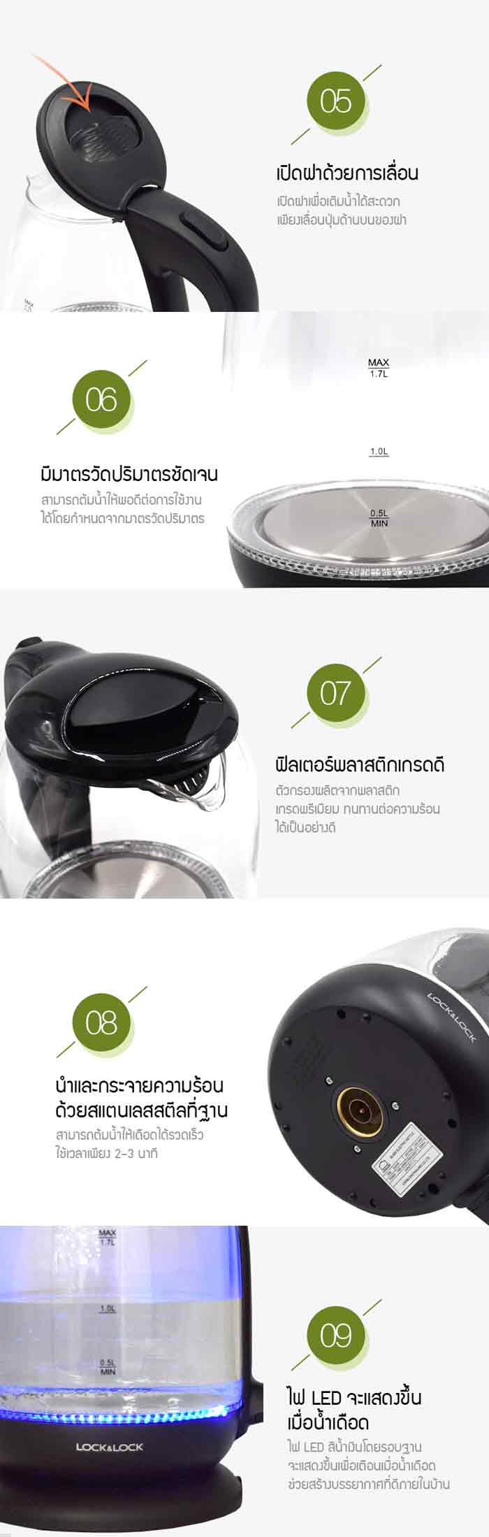 LocknLock กาน้ำร้อนแก้วแบบใส รุ่น EJK431