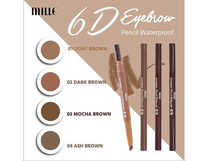 01 Mille ดินสอเขียนคิ้ว 6D Eyebrow Pencil Waterproof #01 Light Brown