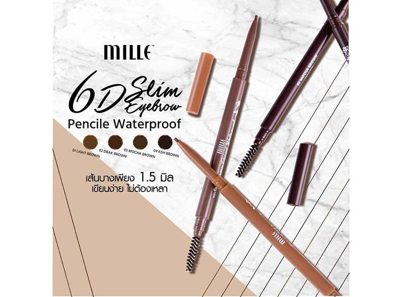 01 Mille ดินสอเขียนคิ้ว 6D Slim Brow Pencil Waterproof #02 Dark Brown