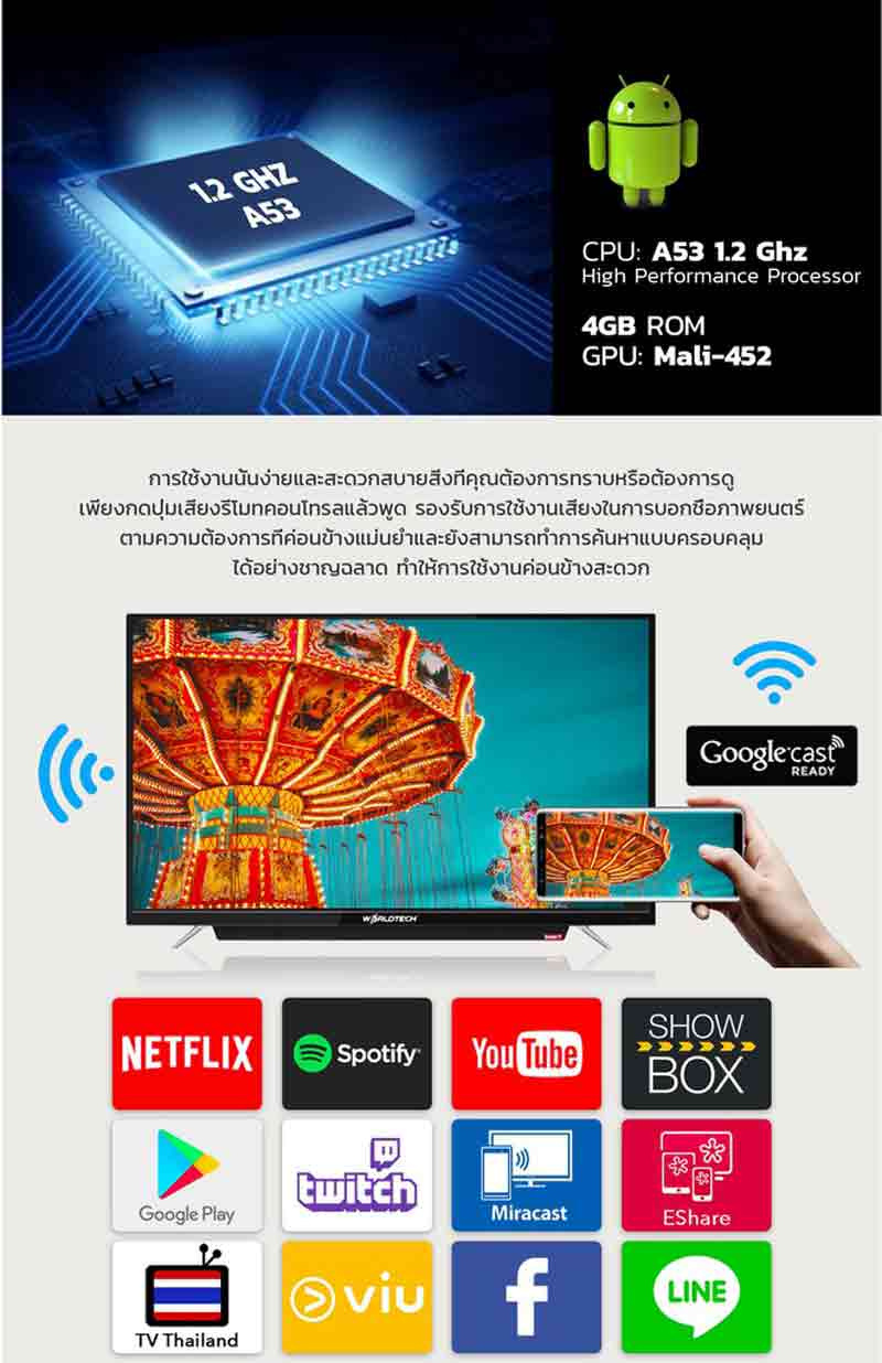 Worldtech Smart TV Full HD ขนาด 50 นิ้ว รุ่น WTTVSM50FHD212000A