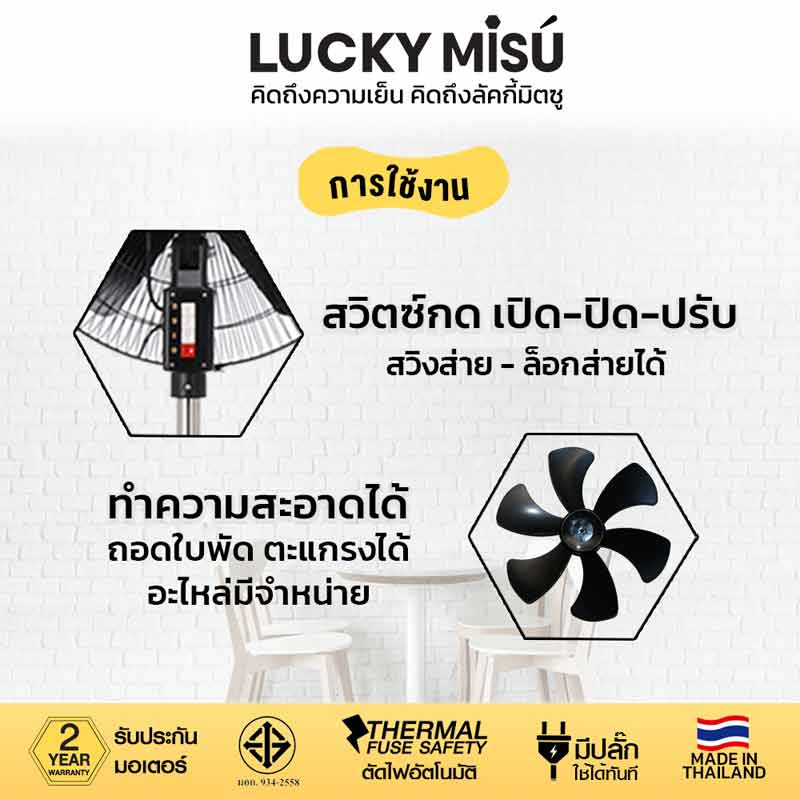 LUCKY MISU พัดลมขากบสไลด์ เทา18 นิ้ว LM 324