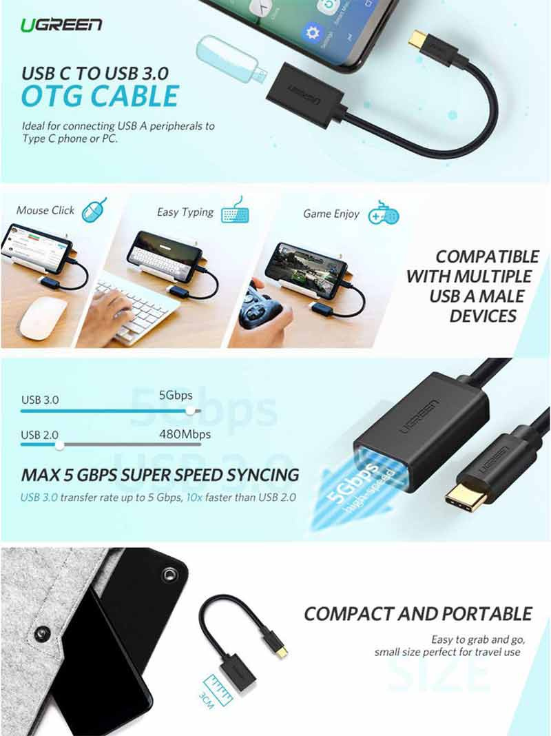 Ugreen รุ่น 30701 สาย USB-C Male to USB3.0 Female OTG Cable