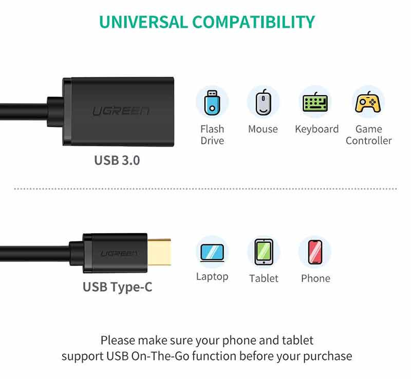 Ugreen รุ่น 30701 สาย USB-C Male to USB3.0 Female OTG Cable