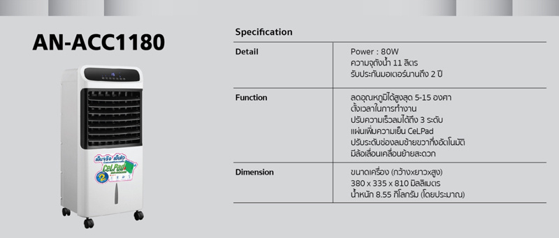 Aconatic พัดลมไอเย็น ขนาด 11 ลิตร รุ่น AN-ACC1180