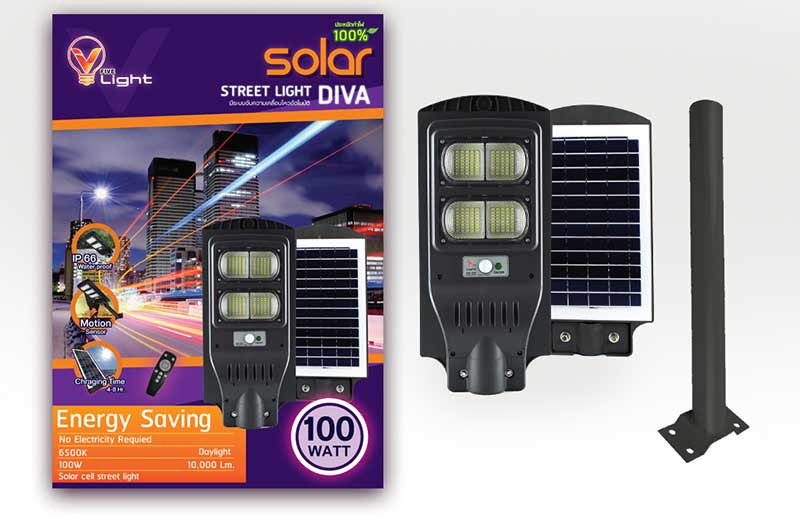 V Five Light โคมไฟถนน Solar Cell รุ่น DIVA 100W Daylight