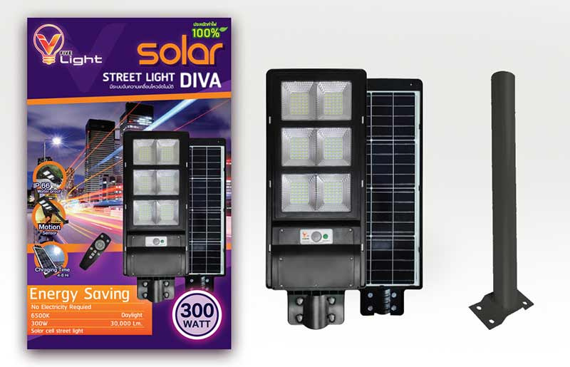 V Five Light โคมไฟถนน Solar Cell รุ่น DIVA 300W Daylight