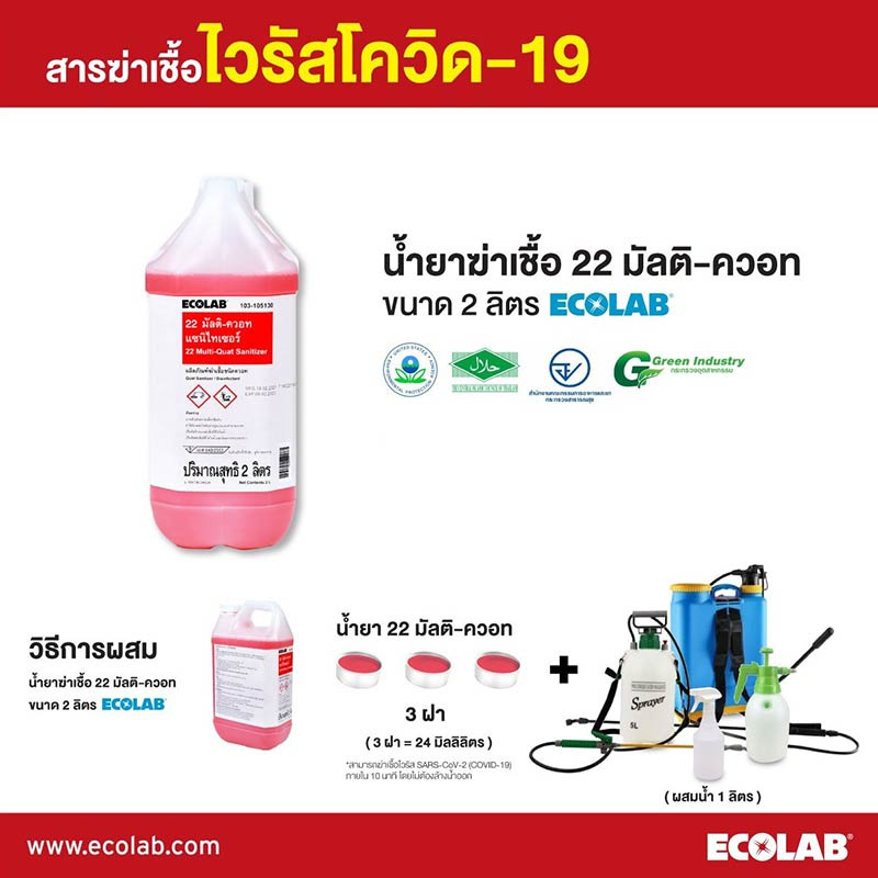 ECOLAB 22 มัลติ ควอท น้ำยาฆ่าเชื้ออเนกประสงค์ 2,000 มล.