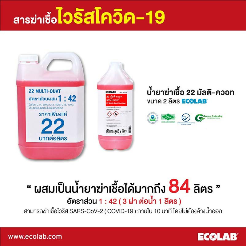 ECOLAB 22 มัลติ ควอท น้ำยาฆ่าเชื้ออเนกประสงค์ 2,000 มล.