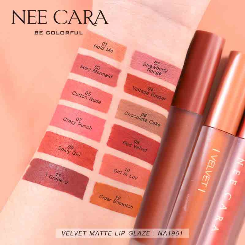 NEE CARA ลิปกลอส VELVET MATTE LIP GLAZE NA1961 - 4 กรัม #01 Hold me