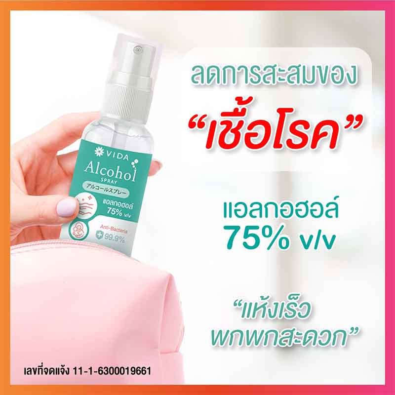 Vida สเปรย์แอลกอฮอล์ 75% 60 มล. (แพ็ก 3 ขวด)