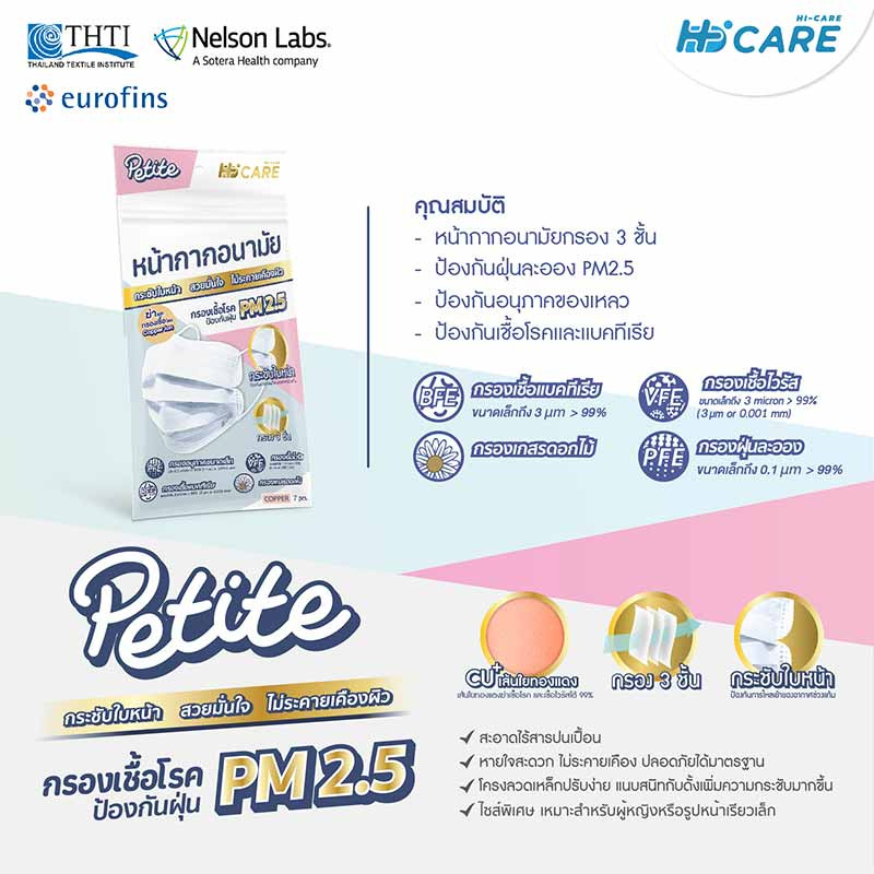 Hi-Care Petite หน้ากากอนามัยกระชับใบหน้า สีคอปเปอร์ (7 ชิ้น/แพ็ก)