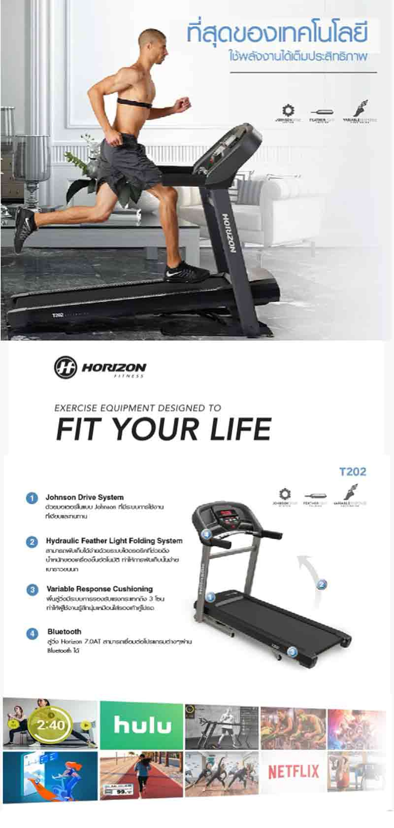 Jason ลู่วิ่งไฟฟ้า Horizon Treadmill T202 (รองรับการเชื่อมต่อ Zwift)