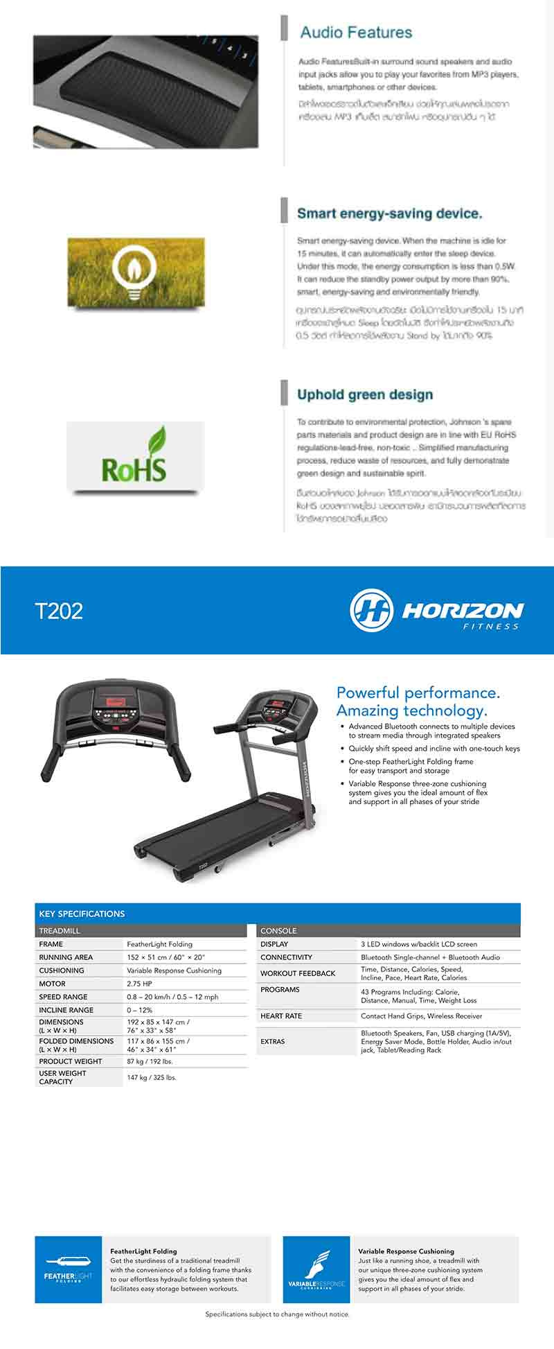 Jason ลู่วิ่งไฟฟ้า Horizon Treadmill T202 (รองรับการเชื่อมต่อ Zwift)