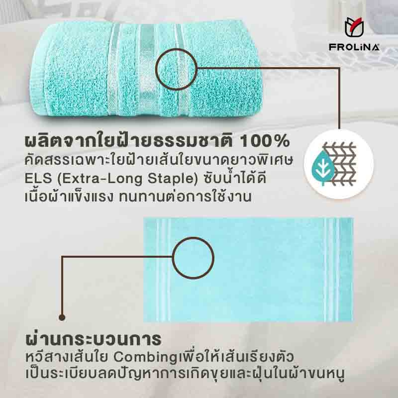 Frolina ผ้าขนหนูเช็ดตัว ขนาด 30x60 นิ้ว รุ่น Solid01 สีเทอคอยส์