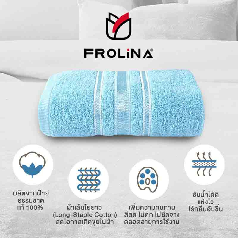 Frolina ผ้าขนหนูเช็ดตัว ขนาด 27x54 นิ้ว รุ่น Solid01 สีฟ้า