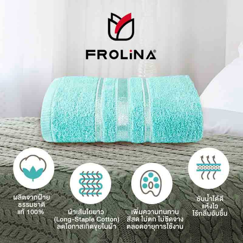 Frolina ผ้าขนหนูเช็ดตัว ขนาด 27x54 นิ้ว รุ่น Solid01 สีเทอคอยส์