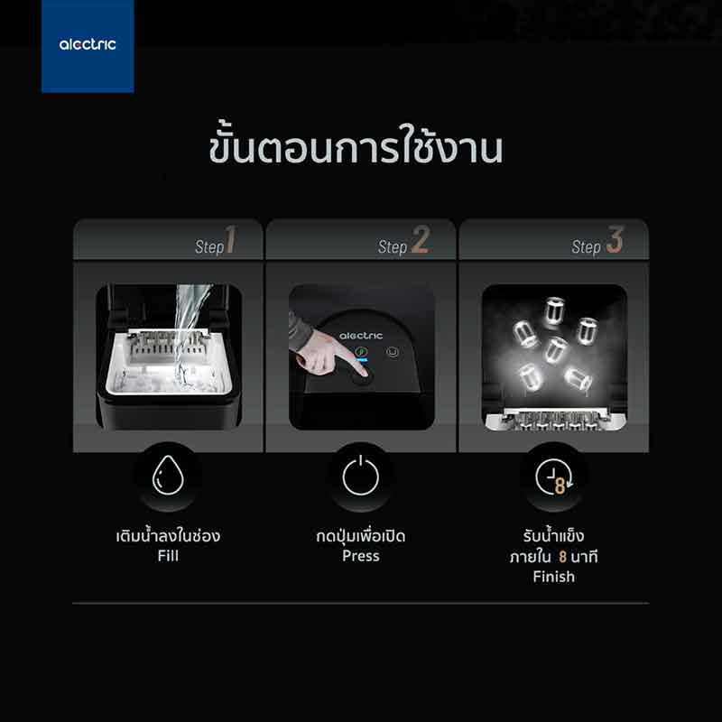 Alectric เครื่องทำน้ำแข็งอัจฉริยะ ความจุ 2.2 ลิตร รุ่น IC-A12