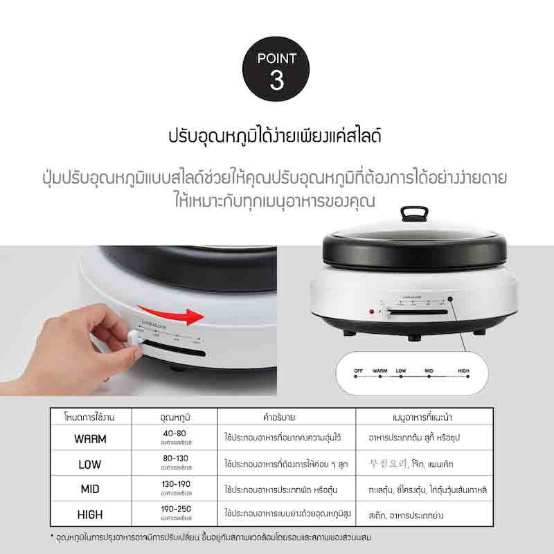 LocknLock หม้อไฟฟ้า 4 ลิตร รุ่น EJP548WHT