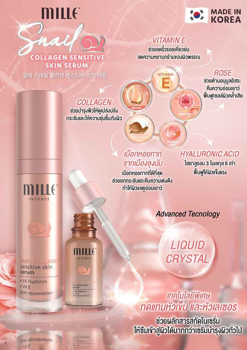 Mille เซรั่มบำรุงผิวหน้า SNAIL COLLAGEN SENSITIVE SKIN SERUM 35 มล.