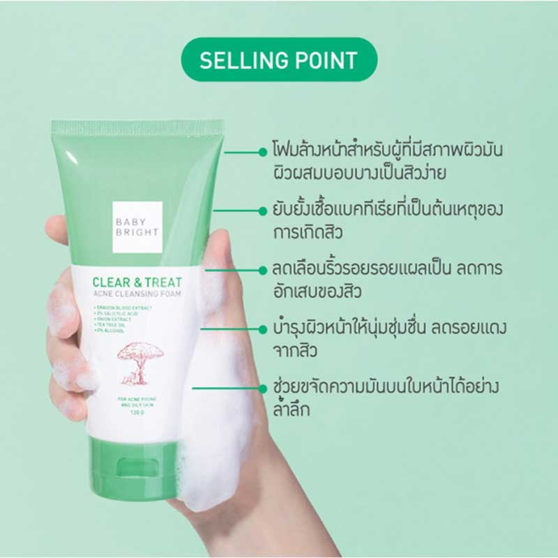 Baby Bright คลีนซิ่งโฟม Clear & Treat Acne Cleansing Foam 120 กรัม